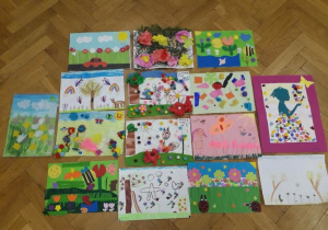 Prezentacja prac konkursowych pt. "Wiosenna łąka" wykonanych przez dzieci.